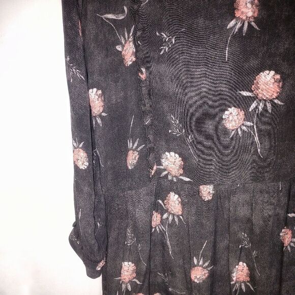 Caslon Black Dress Pink Floral Print LS Scoop Tie Ruffle Accents Drop Waist S - Picture 9 of 13